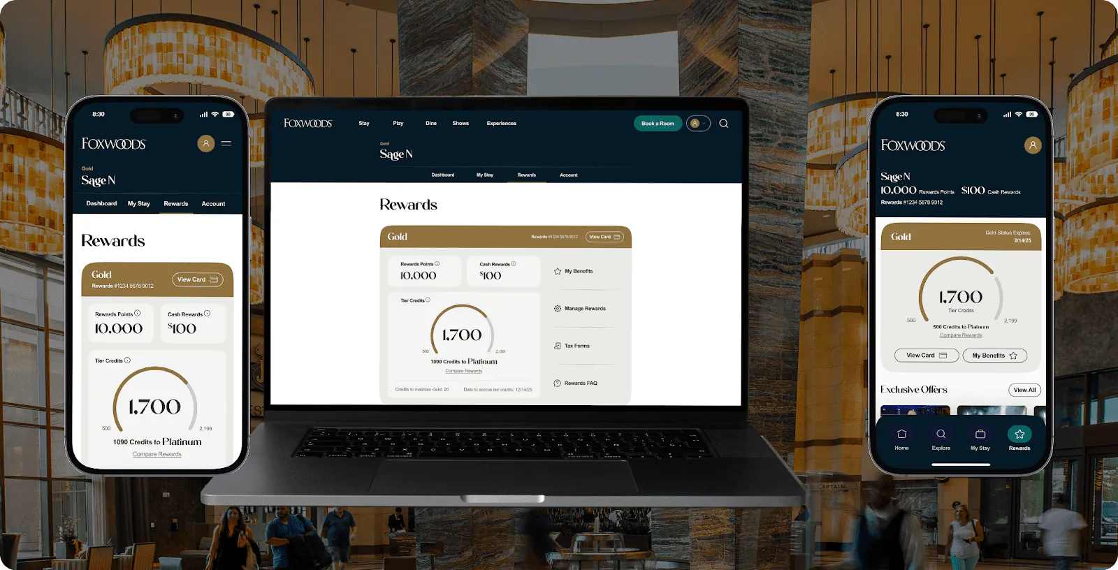 Foxwoods rewards page designed for mobile and desktop, showing points and tier progress