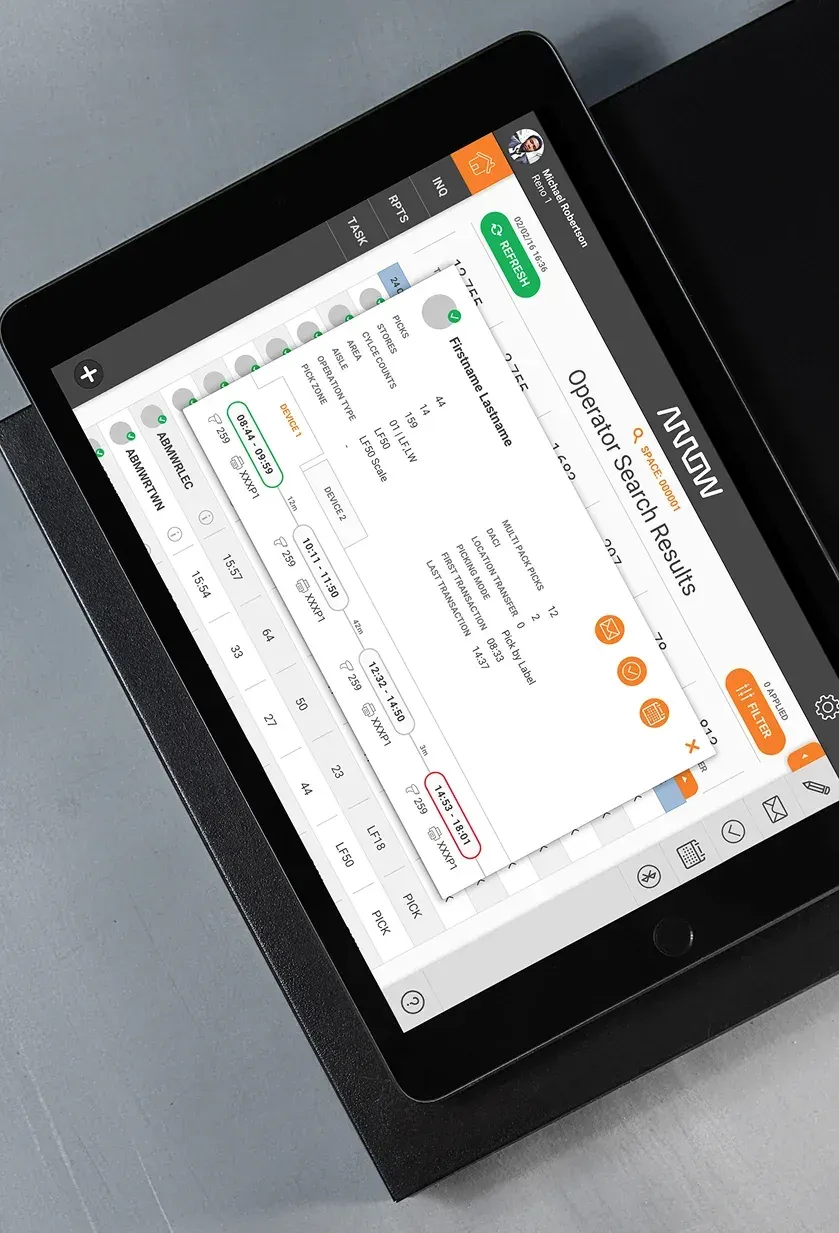 A tablet showing the operator search results screen, with a list of operators and their pick counts.