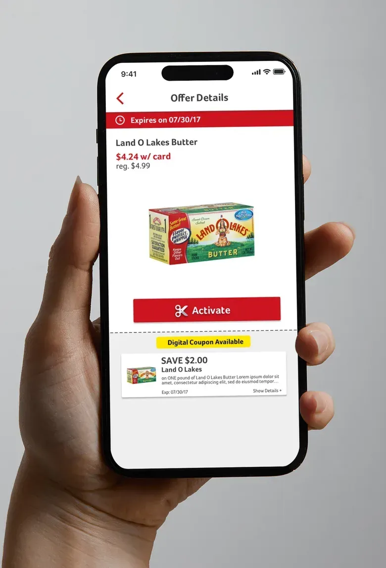 A My Winn-Dixie offer details screen with a product photo, the card price, an expiry notice and a large Activate button.