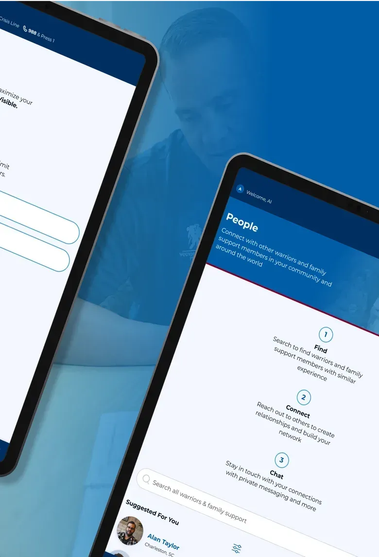 A MyWWP tablet screen explaining how to find, connect and chat with other members.