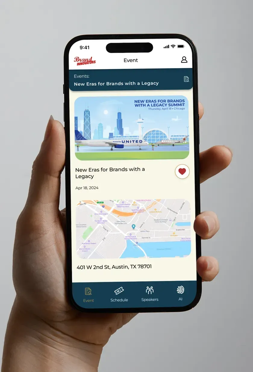 The event screen with a featured session, its date and a map of the venue.
