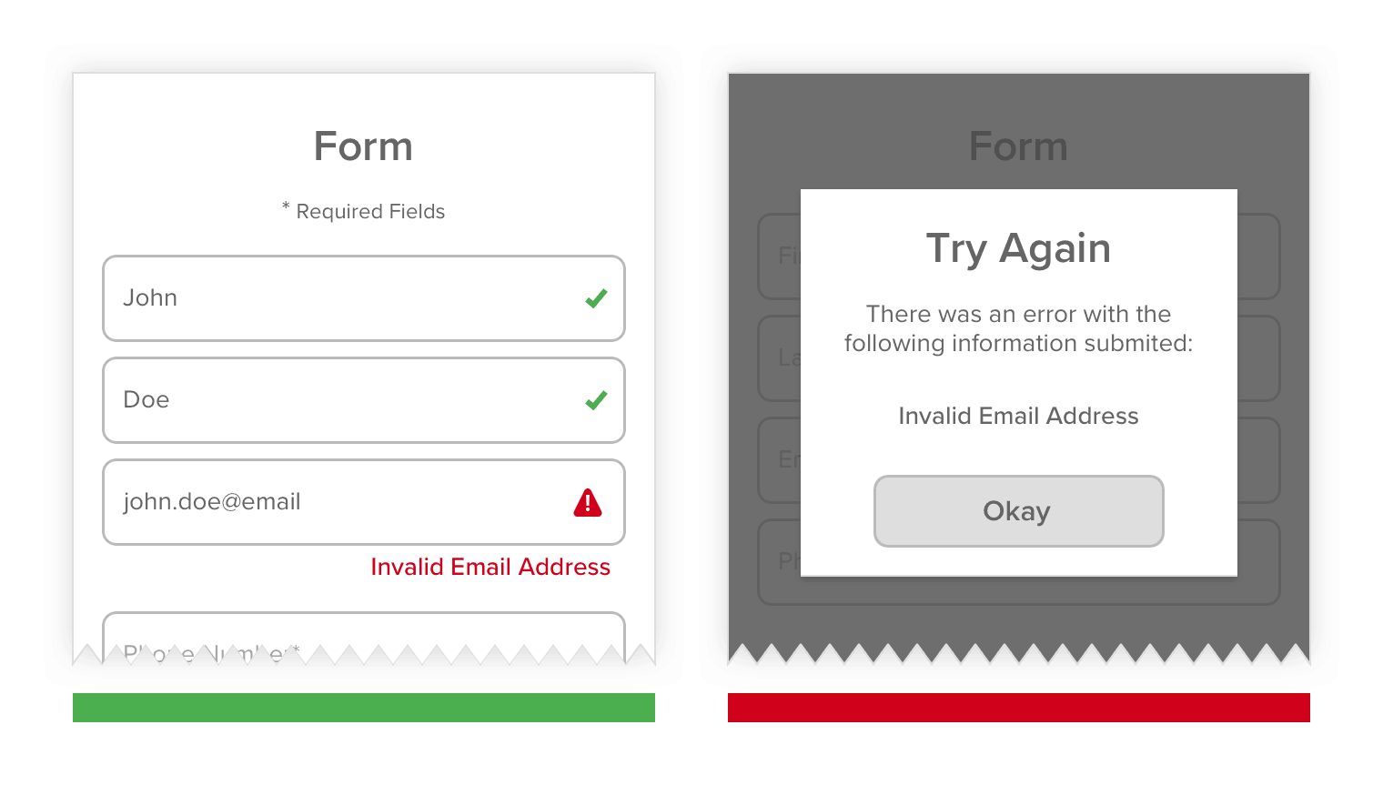 User real-time validations on field entries baking app