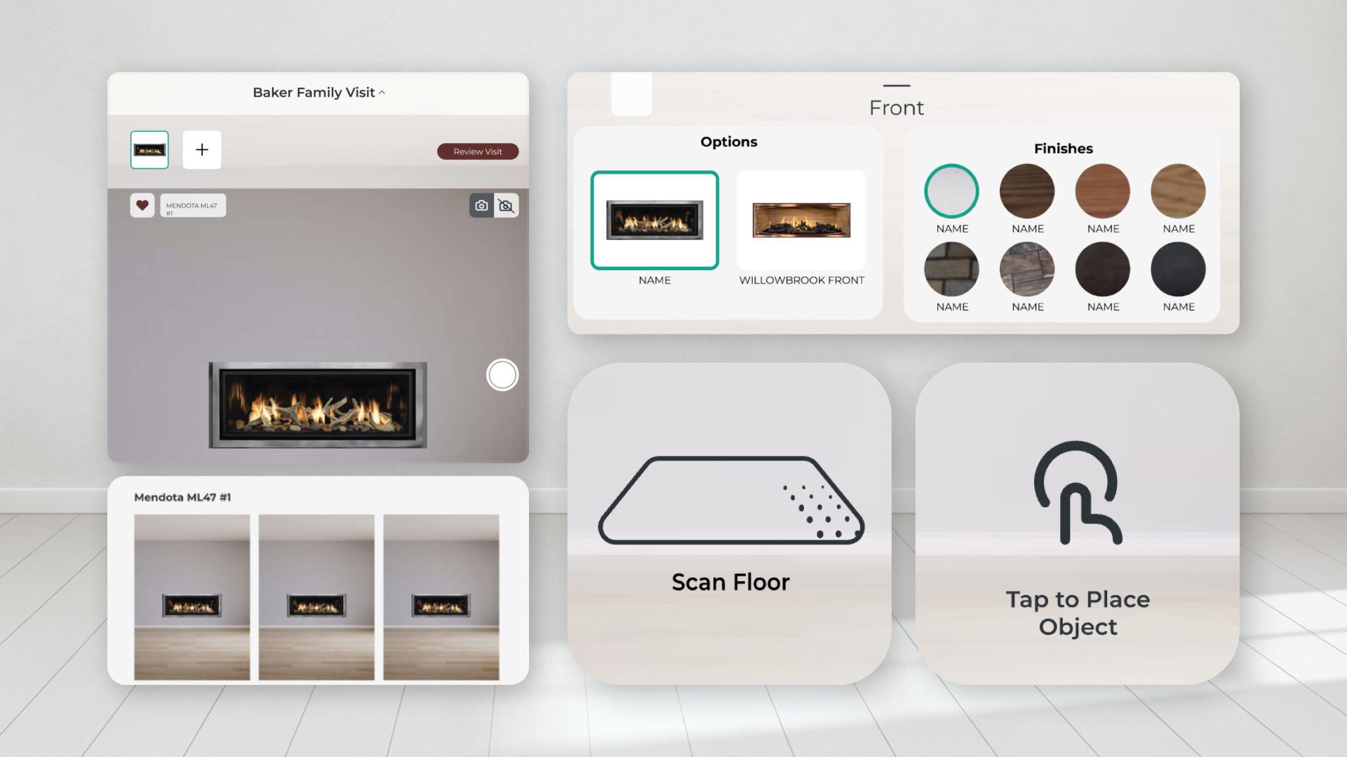 Anderson’s AR mobile app to preview a fireplace in their home, demonstrating how Shockoe’s omnichannel retail technology enhances product visualization and decision-making.
