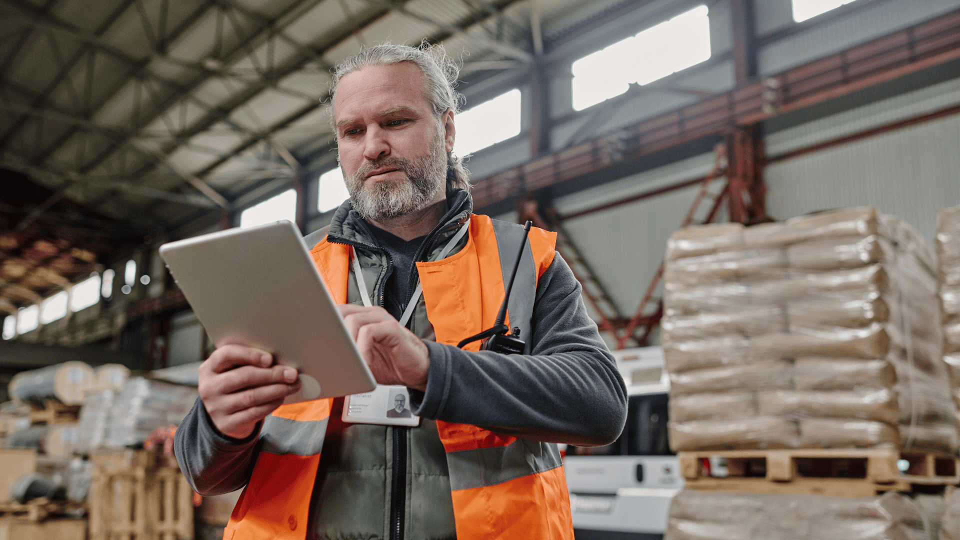 Guy using a system at logistic company